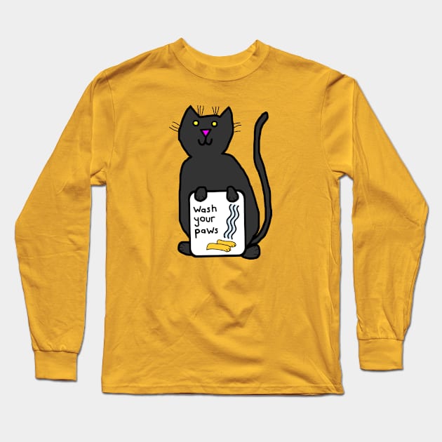 Wash Your Paws Says Cute Cat Long Sleeve T-Shirt by ellenhenryart